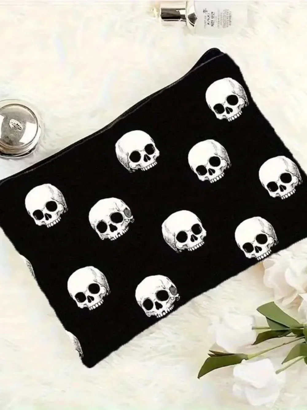 Halloween Dark Horror Goth Skulls Makeup Bag Double-Sided 7.1